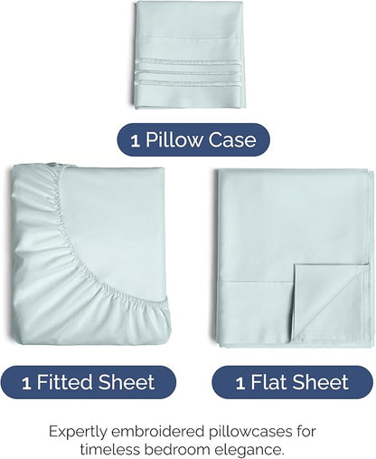 Twin Size 3 Piece Sheet Set - Comfy Breathable & Cooling Bed Sheets Set - Hotel Luxury Bedding for Women, Men, Kids, Teens, Boys & Girls - Deep Pockets, Ultra-Soft, Wrinkle Free - Oeko-Tex - Ice Blue