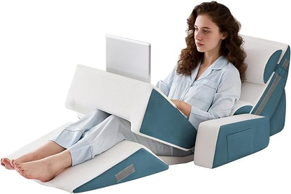 Yojoker 9PCS Orthopedic Bed Wedge Pillow Set for Sleeping, Back and Leg Pain Relief, Post Surgery Foam Pillow for Body, Triangle Adjustable Support Pillow - Acid Reflux Sleeping Pillows Navy