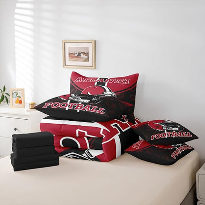 Feelyou Football Comforter Set with Sheets 7 Piece Twin Size Ball Games Bedding Set for Kids Boys Girls Rugby Bed in a Bag City of Footballs Room Decor Rugby Sports Soft Lightweight
