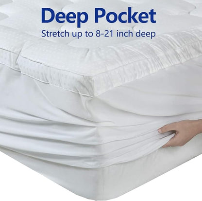 EASELAND California King Mattress Topper Pillow Top Mattress Cover Quilted Fitted Mattress Protector Cotton Top 8-21" Deep Pocket Extra Thick Mattress Pad (72x84 Inches, White)