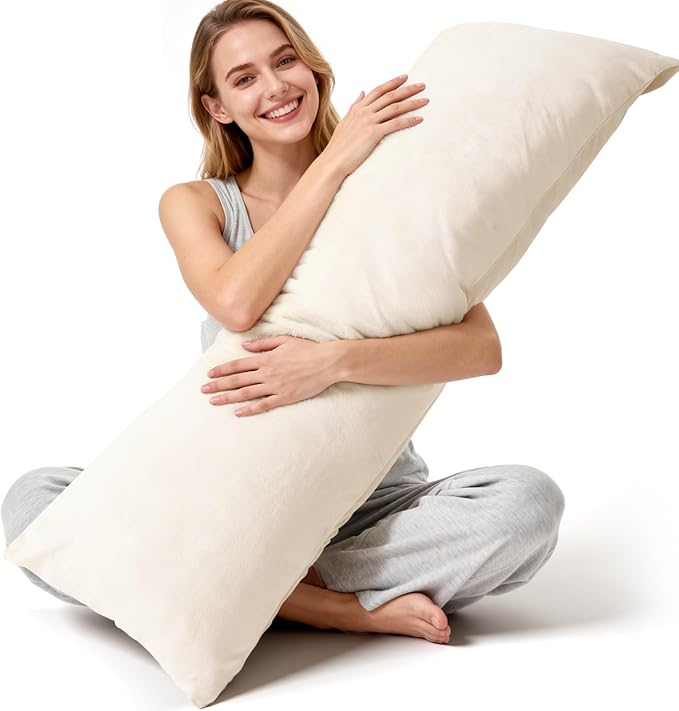 Body Pillow for Adults with Removable Pillowcase，Memory Foam Full Body Pillows for Side Sleepers, Back Pain, Pregnancy, Large Long Pillow Fluffy with Cover for Bed,20x54 Inch, Cream