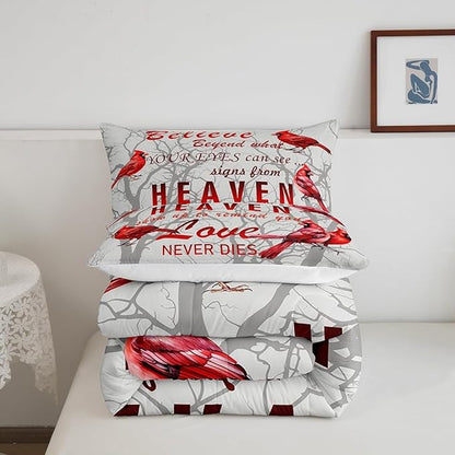 Feelyou Cardinal Bird Comforter Set Queen Size Farmhouse Red Birds Bedding Set for Girls Boys Women Men Tree Branches Decor Comforter Nature Comforter with 2 Pillow Case