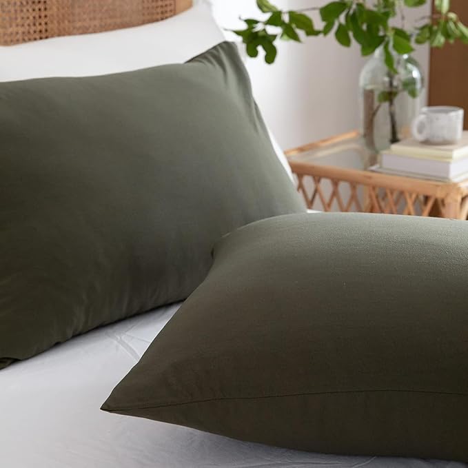 Jane yre Dark Green Duvet Cover Queen, 100% Washed Microfiber 3 Pieces Dark Green 1 Duvet Cover +2 Pillowcases with Zipper Closure, Soft Natural Slight Wrinkled Comfy