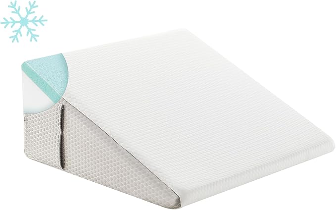 Bedluxe Wedge Pillow, 10 inch Bed Wedge Pillow for Headboard, Pillow Wedge for Acid Reflux Relief, Sleeping, Back Pain Relief, Snoring, Triangle Pillow Wedge - Cooling Memory Foam Top, White/Grey