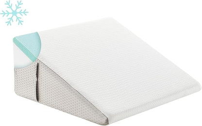 Bedluxe Wedge Pillow, 10 inch Bed Wedge Pillow for Headboard, Pillow Wedge for Acid Reflux Relief, Sleeping, Back Pain Relief, Snoring, Triangle Pillow Wedge - Cooling Memory Foam Top, White/Grey