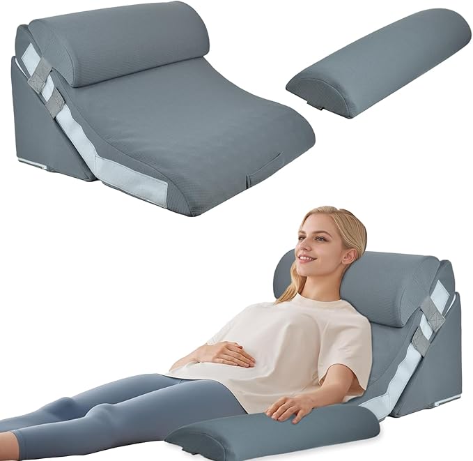 4PCS Orthopedic Bed Wedge Pillow Set, Adjustable Curve Memory Foam Wedge Pillow, Pillow Wedges for Post Surgery, Back Pain Relief, Triangle Pillows for Acid Reflux, Snoring, GERD, Grey