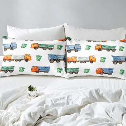 Erosebridal Toddler Bedding Set Garbage Trucks Comforter Set Vintage Watercolor Garbage and Trash Truck Bedding Comforter Sets Toddler Size Boys Girls Refuse Classification Trash Vehicles Bed Set
