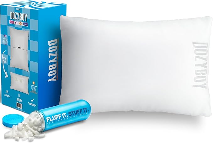 Fluff and Stuff Comfort Pillow | Queen Size Memory Foam Pillows, Chiropractor Designed and Approved 2-in-1 Back Support and Bed Pillows | Fully Adjustable Pillow (White, Queen (Pack of 1))