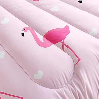 Flamingo Comforter Set Twin Size Tropical Pink Flamingo Love Heart Pattern Bedding Set Kawaii Quilted Duvet for Kids Girls Boys Adult with 1 Comforter and 2 Pillowcases