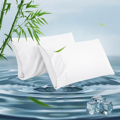 Queen Pillowcases, Cooling Viscose from Bamboo Pillow Covers with Envelope Closure, Soft Moisture-Wicking for Hot Sleepers, Hair and Skin-Friendly, White, 2 Pack