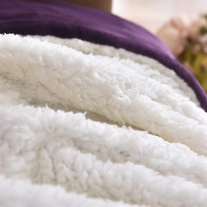 NANPiper Sherpa Blanket - Twin Size Thick Velvet Plush Reversible Bed Blanket for Winter - Purple (60"x80")