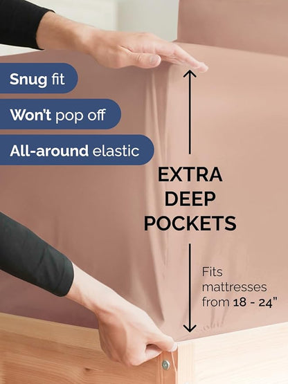 Extra Deep Twin XL Sheet Set - 4 Piece Breathable & Cooling Sheets - Hotel Luxury Bed Sheets Set - Easy & Secure Fit - Soft, Wrinkle Free & Comfy Sheets Set - Mauve Sheet Set with Extra Deep Pockets