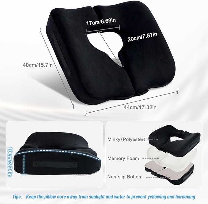 IFOYO Bed Sore Cushions for Butt, Memory Foam Tailbone Pain Relief Cushion, T-Shaped Anti-Slip Bedsore Pressure Relief Pillow for Sleeping & Sitting, Post-Surgery, Wheelchair Users, Washable Cover