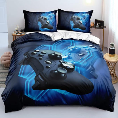 3D Print Gamepad Duvet Cover Set Gaming Comforter Covers and Pillowcases King Size Black Color Bed Set Gamer Beddings Boy Kid Bedroom Decorations…