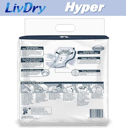 LivDry High Absorbency Pad Insert for Incontinence Briefs and Adult Diapers, Women and Men, Hyper 2400 (72 Count)
