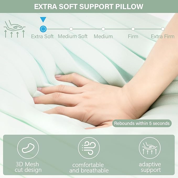 2 Pack Cervical Neck Pillow for Neck Pain Relief, Contour Memory Foam Pillows, Cooling Ergonomic Pillows for Sleeping Side, Back & Stomach Sleepers, Breathable Bed Pillows Neck Support, Extra Soft