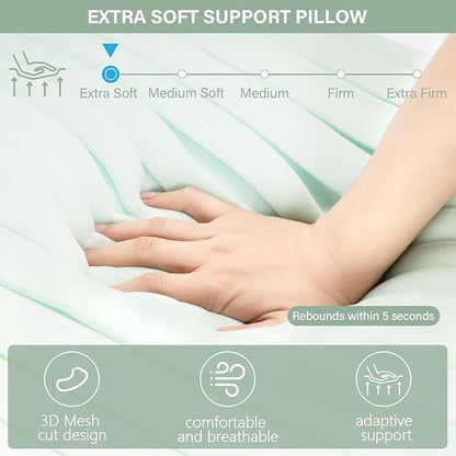 2 Pack Cervical Neck Pillow for Neck Pain Relief, Contour Memory Foam Pillows, Cooling Ergonomic Pillows for Sleeping Side, Back & Stomach Sleepers, Breathable Bed Pillows Neck Support, Extra Soft