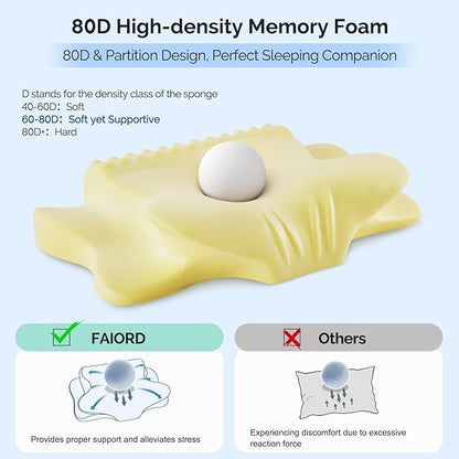 Cervical Pillow for Neck Pain Relief - Cooling Ergonomic Dual-Sided Orthopedic Neck Pillow with Ice Silk Pillowcase, Breathable Memory Foam Contour Pillow for Side, Back, Stomach Sleepers