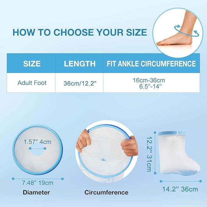 Waterproof Foot Cast Covers for Shower Adult, Shower Boot Foot Protector with Non-Slip Bottom, Adult Cast Protector for Shower Ankle Foot After Surgery