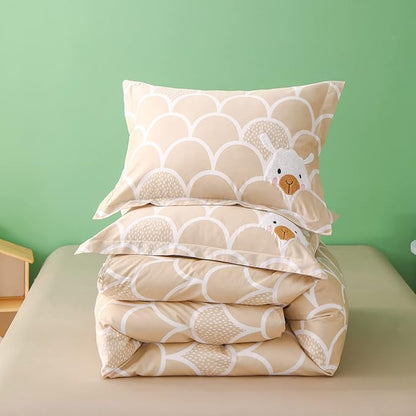 Simple&Opulence 100% Organic Cotton Duvet Cover for Kids Teens, 4 Pieces Soft Comforter Cover with Zipper Closure Boy Girl Warm Adorable Bedding Set - Alpaca, Full/Queen