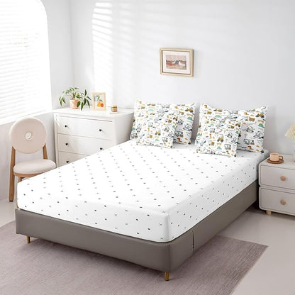 Feelyou Construction Comforter Set with Sheets 7 Piece Twin Size Equipment Trucks Bedding Set Dinosaur Bed in a Bag 3D Digital Print Yellow Bed Set with Comforter,Sheets,Pillowcases,Cushion Covers