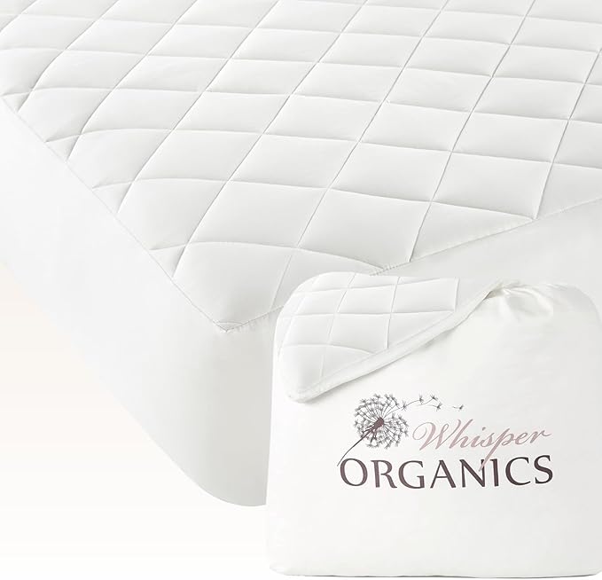 Whisper Organics Luxury Quilted Mattress Cover - Exquisite Softness, 100% Organic Cotton, 17-Inch Deep Pocket, Full, Pure White