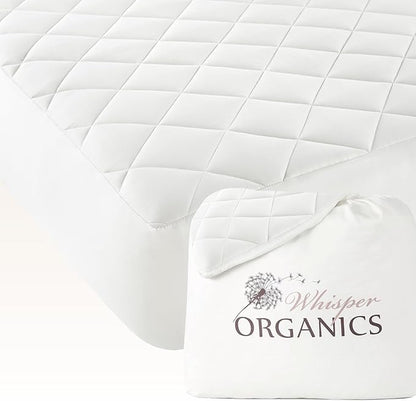 Whisper Organics Luxury Quilted Mattress Cover - Exquisite Softness, 100% Organic Cotton, 17-Inch Deep Pocket, Full, Pure White