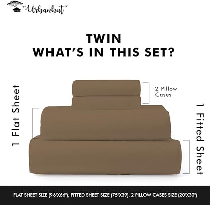 URBANHUT 1000 Thread Count Twin Size Egyptian Cotton Sheets, Long Staple Soft & Breathable, 3 Pc Bed Sheet Sets, Luxury Hotel Sateen Sheets Fits 16" Deep Pocket - Taupe