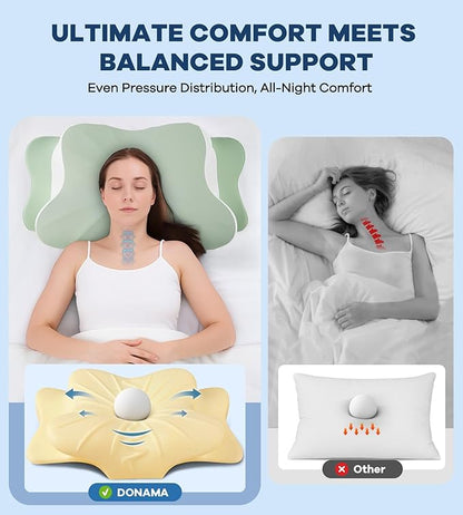 Cervical Pillow for Neck Pain Relief, Cooling Ergonomic Memory Foam Pillow with Ice Silk Pillowcase, Dual-Height Orthopedic Contour Support Pillow for Side,Back,Stomach Sleepers, CertiPUR-US Certified
