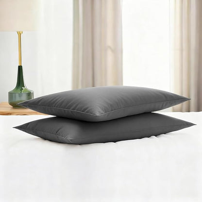 Flat Ultra Thin Bed Pillows Queen Size Pillow Set of 2 Extra Soft Down Alternative for Stomach Side Back Sleeper Dark Grey 20x30inches