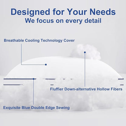 Premium Pillows Queen Size Set of 2, Fluffy and Supportive 7D Down Alternative Bed Pillows, Luxury Soft Hotel Quality Gusseted Pillow for Side Back Stomach Sleepers, Relief Neck Head and Shoulder Pain