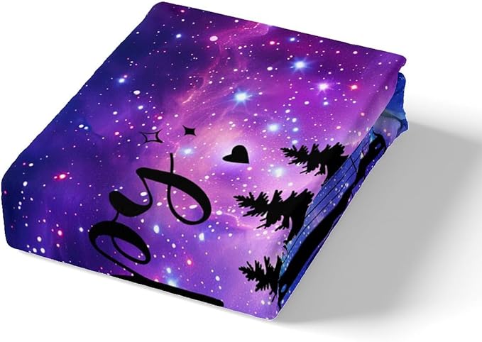 Galaxy Camper Duvet Cover Set King Size,RV Happy Camping Sketch Comforter Cover with 2 Pillowcases,Purple Stars Universe Nebula Modern Bedding Set for Adult Young Bedroom Xmas Gift