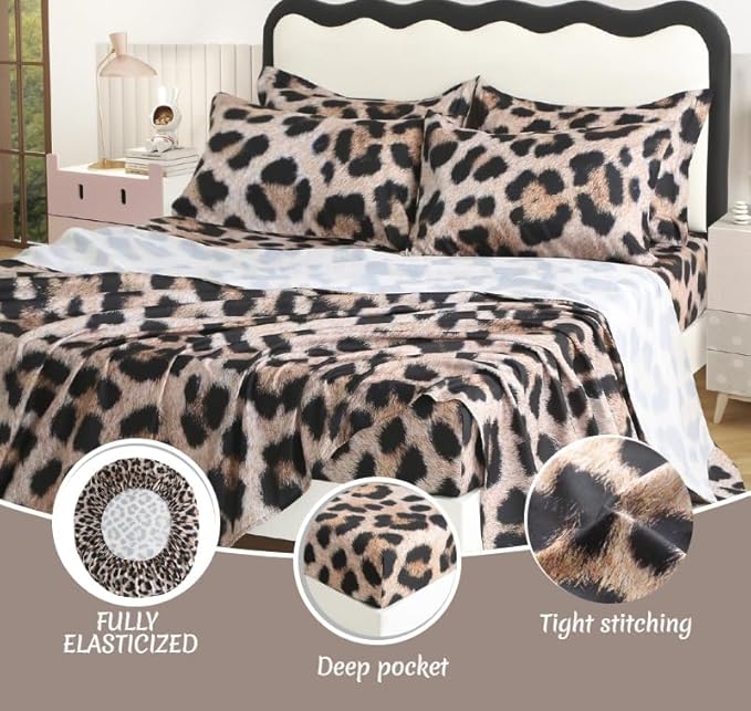 SDY 7PCS Leopard Bedding Set Queen,Animal Print Bedding for Kids, Toddler, Girls, Boys with Cheetah Comforter Set and Cheetah Sheets（no Velvet, just Velvet Look）