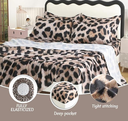 SDY 7PCS Leopard Bedding Set Queen,Animal Print Bedding for Kids, Toddler, Girls, Boys with Cheetah Comforter Set and Cheetah Sheets（no Velvet, just Velvet Look）