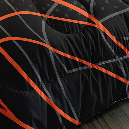 Basketball Court Print Full Comforter Set for Boys,Ball Sports Games Bedding Set for Teens Kids Bedroom Decor,Orange Basketball Comforter Sets with 2 Pillowcases.