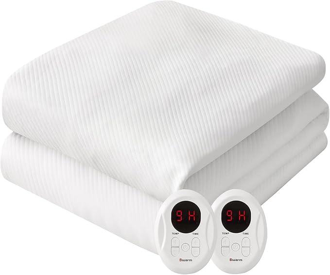 Bwarm Waterproof Heated Mattress Pad, ETL Certified Bed Warmer with Memory Function 9 Heat Settings, 1-12 Hours Auto Off Deep Pocket, Machine Washable, White CA King