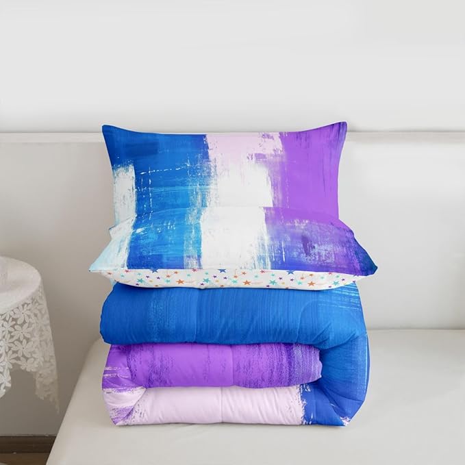 Feelyou Abstract Comforter Modern Abstract Art Comforter Set for Boys Girls Children Purple Blue White Pattern Bedding Set Room Decor King Size Duvet Set 3Pcs
