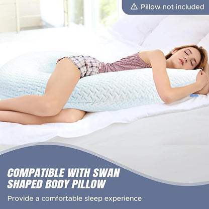 Body Pillow Cover Fabric, Cooling Blue Long Pillow Case Breathable & Skin-Friendly, Swan Shaped - Blue, 1Pack (49x26 inch)