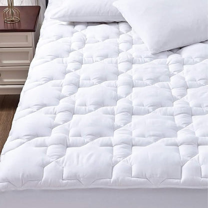 CozyLux Queen Mattress Pad Cotton Cooling Mattress Topper Quilted Fitted Mattress Cover Non Slip Breathable Soft Mattress Protector Up to 21" Deep Pocket Thick Pillowtop 450GSM (60x80) inches White