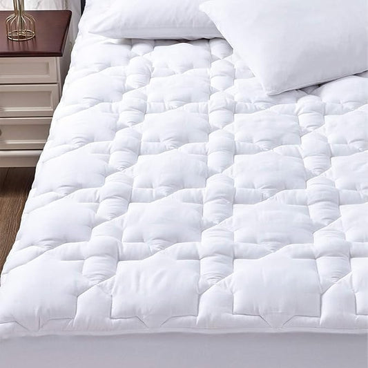 CozyLux King Mattress Pad Cotton Cooling Mattress Topper Deep Pocket Up to 21" Bed Mattress Protector Non Slip Breathable Soft Mattress Cover Thick 450GSM Bed Mattress Topper (78x80) Inches White