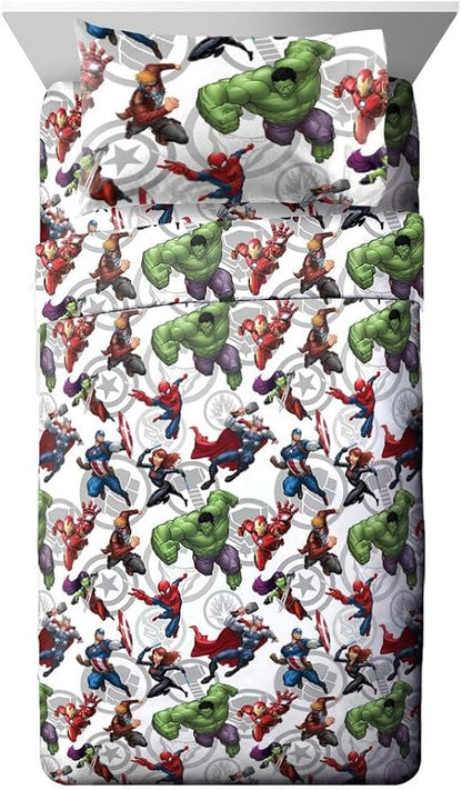 Jay Franco Marvel Avengers Team 5 Piece Full Bed Set - Includes Comforter & Sheet Set - Super Soft Fade Resistant Polyester - (Official Marvel Product)