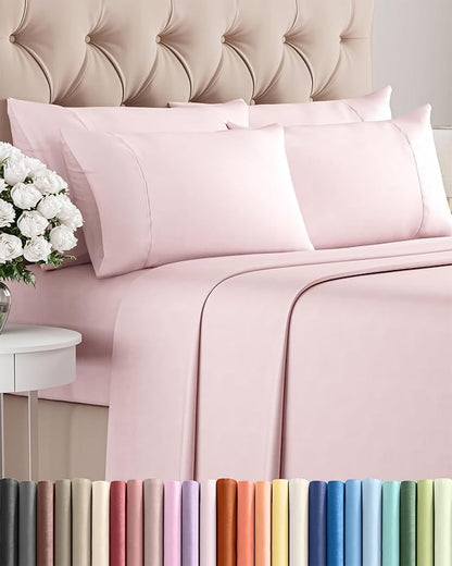 King 6 Piece Sheet Set - Comfy Breathable & Cooling - Ultra Soft Hotel Luxury Bedding Set w/ 8-16 Inch Deep Pockets - 1 Flat & 1 Fitted Sheet & 4 Pillowcases - Wrinkle Free & Easy Care - Lavender Pink