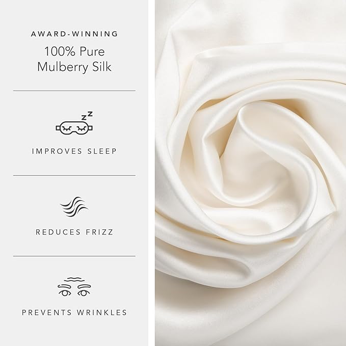 Fishers Finery 25mm 100% Pure Mulberry Silk Pillowcase (White Queen)