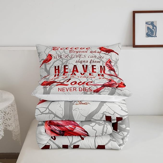 Feelyou Cardinal Bird Comforter Set Toddler Size Farmhouse Red Birds Bedding Set for Girls Boys Women Men Tree Branches Decor Comforter Nature Comforter with 1 Pillow Case