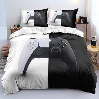 King Size Bedding Set for Gaming Enthusiasts - Comforter Cover with Duvet Set & Pillowcases, Bold Gamepad Focal Point on Dual-Tone Background, Creates Energetic Kids' Room Ambiance