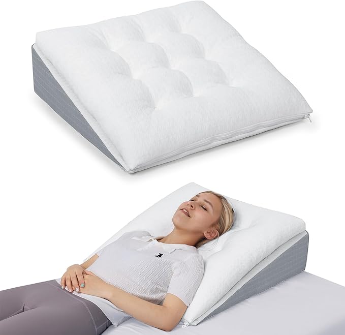TANYOO Bed Wedge Pillow for Sleep Apnea 7.5Inch Gerd Pillow Patent Dual Layer Triangle Pillow Adjustable Shredded Memory Foam Topper Soft Support Ideal for Acid Reflux, After Surgery, Snoring