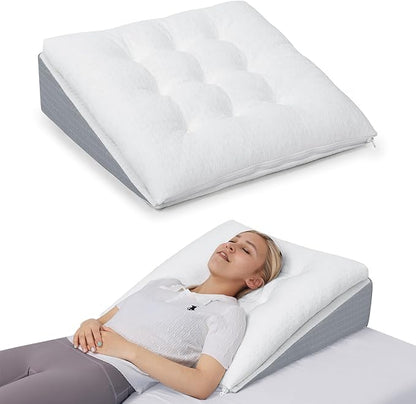 TANYOO Bed Wedge Pillow for Sleep Apnea 7.5Inch Gerd Pillow Patent Dual Layer Triangle Pillow Adjustable Shredded Memory Foam Topper Soft Support Ideal for Acid Reflux, After Surgery, Snoring