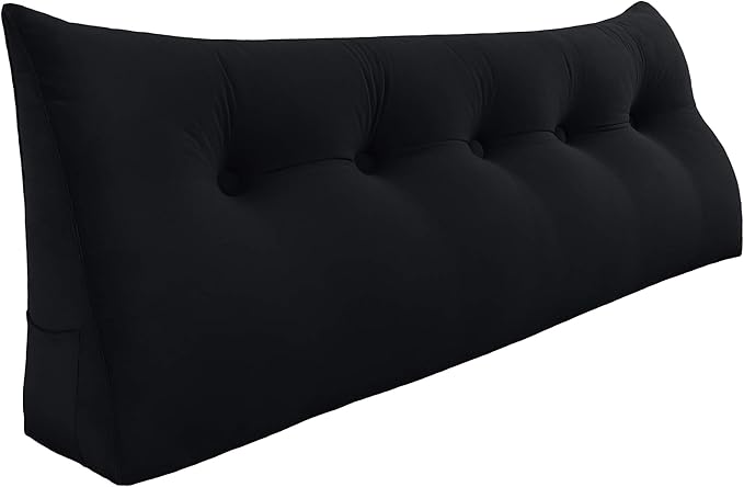 Triangle Headboard Pillow - 3 in 1 Large Bed Pillow as Wedge Reading Pillow, Large Couch Daybed Pillow or Positioning Support Backrest Back Cushion for Sitting in Bed Velvet King Black