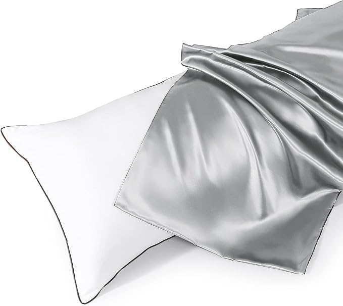 HUXMEYSON Body Pillow with Satin Pillowcase, Body Pillow for Adults, Removable Cover, Silver Grey (20"x54")