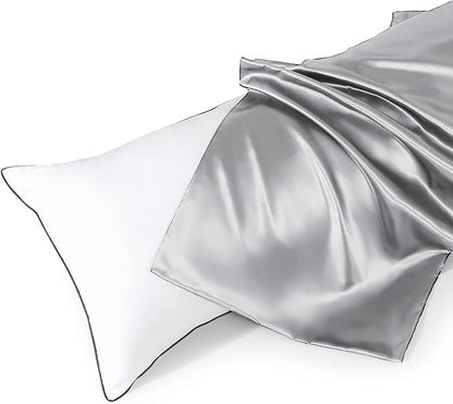 HUXMEYSON Body Pillow with Satin Pillowcase, Body Pillow for Adults, Removable Cover, Silver Grey (20"x54")